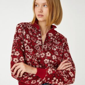 Jacquard Floral Sweater Half Zipper