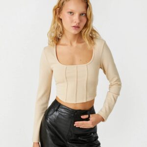 Long Sleeve T-Shirt Crop Square Collar